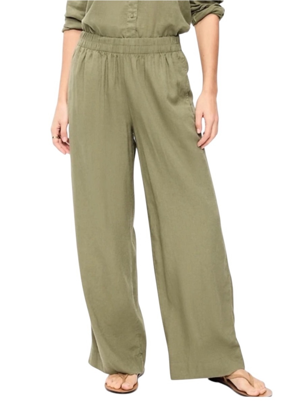 OLD NAVY | Women’s Olive Green Linen Blend Wide-Leg Elastic Waist Pants XL Tall